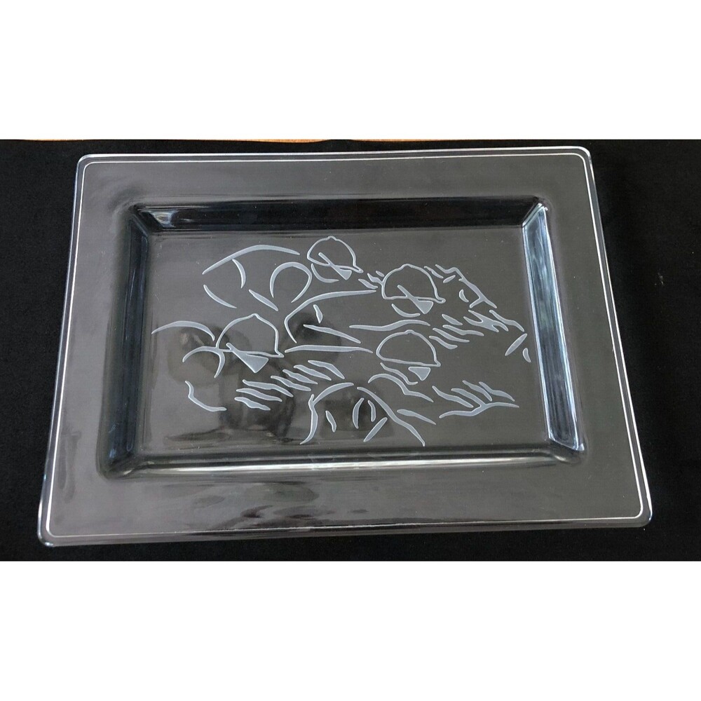 Horse Racing Etched Clear Glass Rectangular Trinket Jewelry Dish Thoroughbred